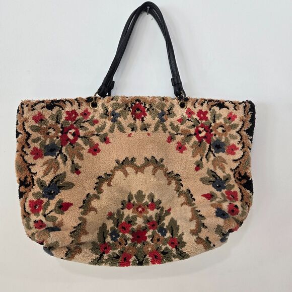 Vintage Bohemian Carpet Bag Overnight travel Handmade Bag Purse 2 handle 50s 60s - Picture 3 of 10